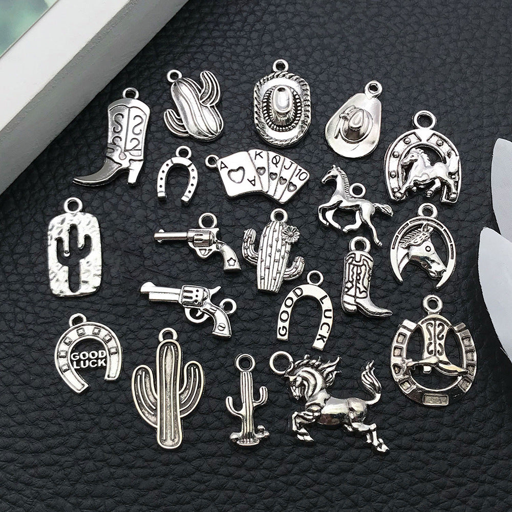 Zinc Alloy Western Cowboy Horseshoe Hat Cactus Charm Pendant for DIY Bracelet Jewelry