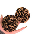 Oversized Brown Leopard Print Fabric Flower Stud Earrings view 5