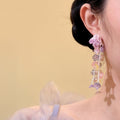 Pink Floral Beaded Tassel Earrings With Gold-Tone Links view 3