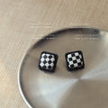 Black White Checkered and Zebra Pattern Stud Earrings view 6