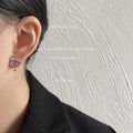 Silver Tone Bow And Star Drop Stud Earrings In Pink And Clear Stone view 3