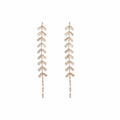 Crystal Leaf Long Drop Earrings With Polished Metal Tone Details view 5
