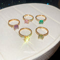 Gold Square Halo Crystal Open Cuff Rings Five Colors view 3