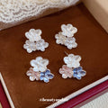 Translucent Flower Stud Earrings with Beaded Petal Clusters view 2