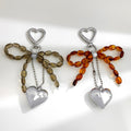Beaded Bow Keychain With Heart Charm And Ball Chain view 1