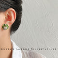 Green Cream Enamel Camellia Pearl Stud Earrings Pair view 2