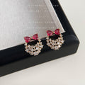 Gold Pink Bow Handbag Stud Earrings Clear Crystal Pave view 3