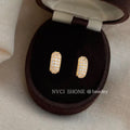 Gold Tone Pave Clear Stone Elongated Oval Stud Earrings view 1