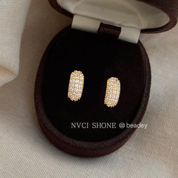 Gold Tone Pave Clear Stone Elongated Oval Stud Earrings