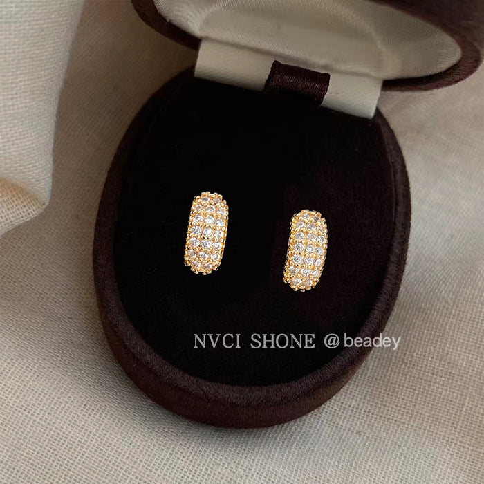 Gold Tone Pave Clear Stone Elongated Oval Stud Earrings