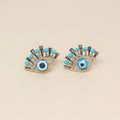 Gold Tone Turquoise Bead Lash Evil Eye Stud Earrings view 2