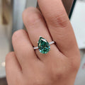 Green Pear-Shaped Solitaire Pave Ring In Polished Silver Tone view 3