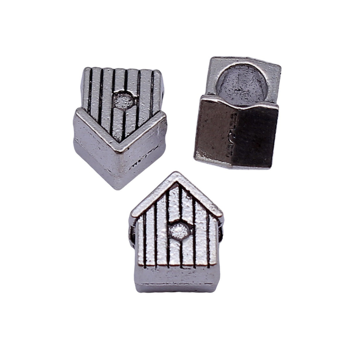 10x9x7.5mm 2g Antique Silver Zinc Alloy House Large Hole Beads for DIY Bracelet Jewelry Making