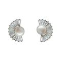 Silver-Tone Fan CZ Pearl Stud Earrings Half-Moon Shape view 5