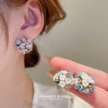 Ceramic Flower Cluster Stud Earrings in Purple and Blue view 2