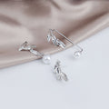 Silver Marquise Crystal Leaf Pearl Ear Cuff Earring Set view 3