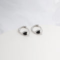 Black Enamel Look Heart and Rectangle Silver Huggie Earrings view 2