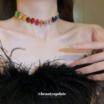 Teardrop Crystal Collar Choker Multicolor Clear Three Styles