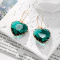 Heart Faceted Glass Dangle Earrings Serrated Bezel 8 Colors view 8