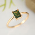 Moss-Green Rectangular Solitaire Slim Ring In Polished Gold Tone view 2