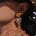 Hammered Heart Drop Earrings Gold Steel Mixed Tones view 4