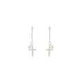 Silver Tone Clear Accent Cross Chain Long Earrings view 5