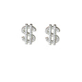 Silver Tone Clear Pave Dollar Sign Mini Stud Earrings view 5