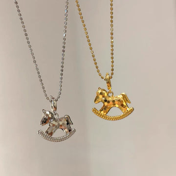Rocking Horse Pendant Necklace in Gold and Silver Tones
