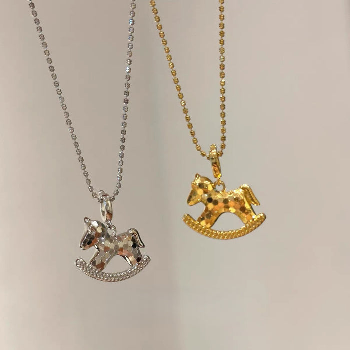Rocking Horse Pendant Necklace in Gold and Silver Tones