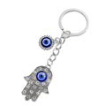 Silver Tone Rhinestone Hamsa Hand Blue Evil Eye Keychain view 5