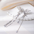 Silver Fairy Wing Clear Tassel Upper Ear Clip Earrings view 2