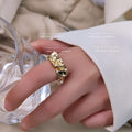 Gold Tone Abstract Face Sculpted Folded Chunky Open Adjustable Ring view 2