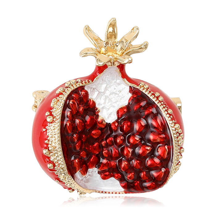 Open Pomegranate Brooch With Decorative Crystal And Enamel Details