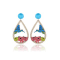 Blue Glitter Stud Acrylic Teardrop Hummingbird Flower Drops view 5