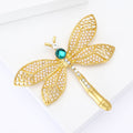 Gold Pearl Dragonfly Brooch Teal Cabochon Openwork Wings view 3