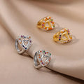 Gold Silver Heart Double Hollow Multicolor Stone Hoops view 3