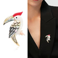 Red Crested Bird Enamel Metal Brooch with Layered Wings view 2