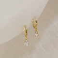 Gold Huggie Hoop Earrings Teardrop CZ Drop Dangle Pair view 2