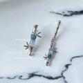 Silver-Tone Asymmetric Bamboo Drop Earrings Teal Accent view 4