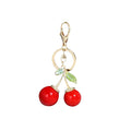Double Red Cherry Keychains with Crystal Leaves and Loop Options view 5