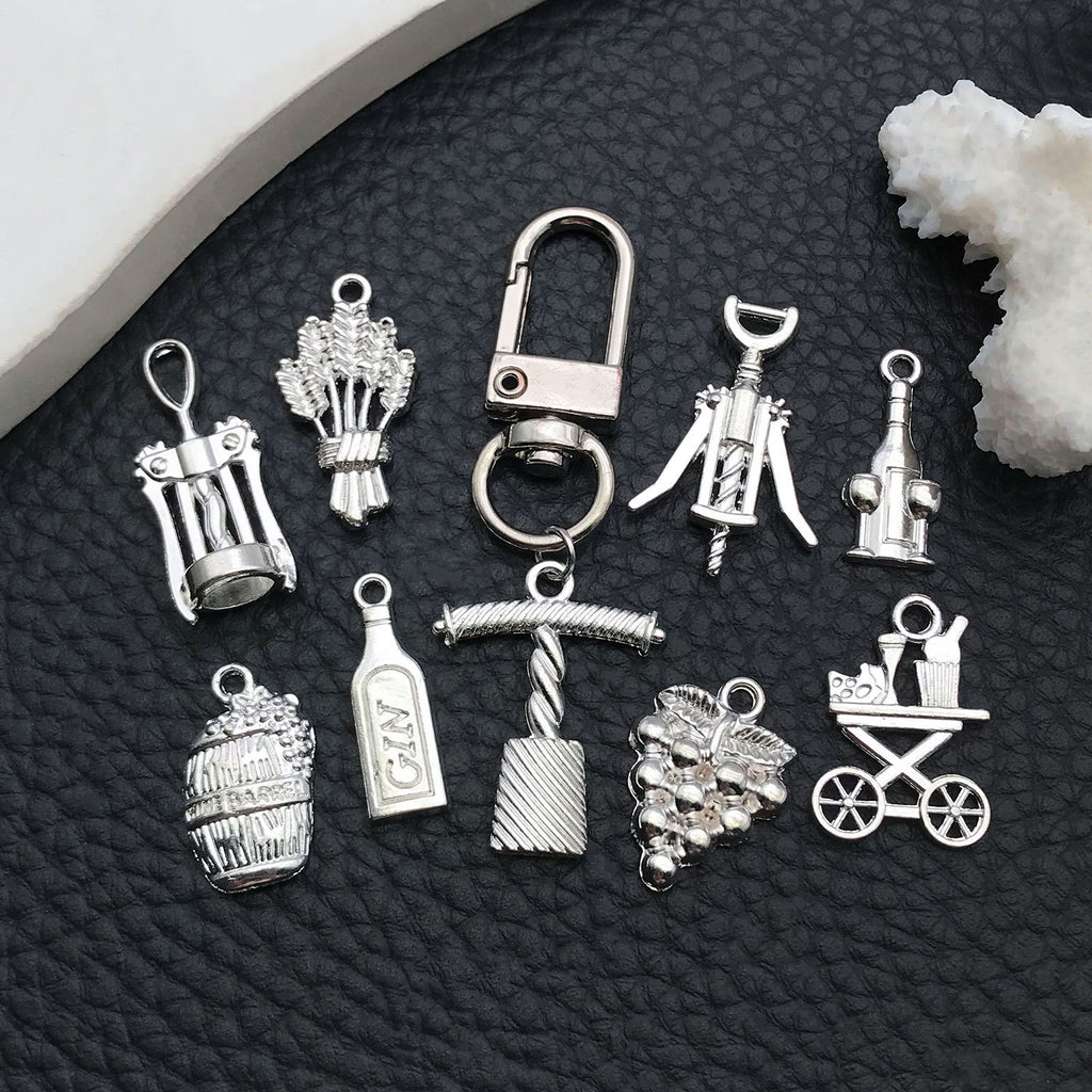 Bright Silver Zinc Alloy Red Wine Bottle charm pendant for DIY bracelet necklace making