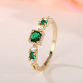 Green Square Three-Stone Slim Ring In Polished Gold Tone view 5