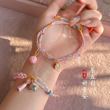 Pink Blue Multicolor Braided Cord Bracelet with Charms