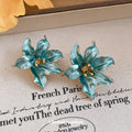 Layered Flower Stud Earrings in Pink Blue and White view 4