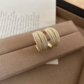Gold Tone Layered Textured Multi Band Wide Hoop Earrings view 6