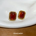 Amber Red Rectangular Framed Stud Earrings Jewelry Accessory view 2