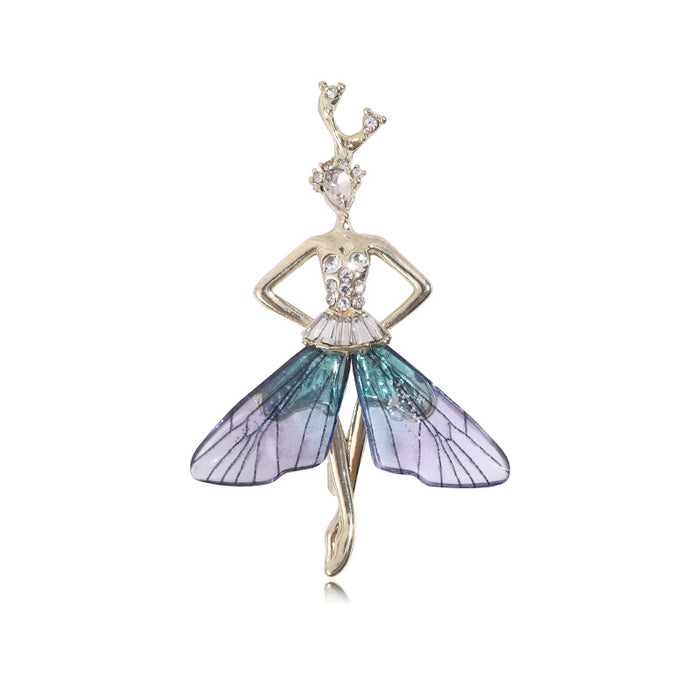 Crystal Fairy Elf Brooch Translucent Wing Skirt Three Colors