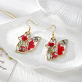 Gold Tone Fox Silhouette Pressed Flower Drop Earrings in Four Designs view 2