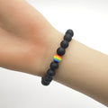 Matte Black Frosted Bead Stretch Bracelet Rainbow Accent view 4