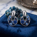 Blue Faceted Stone Open Oval Silver Tone Dangle Earrings view 4